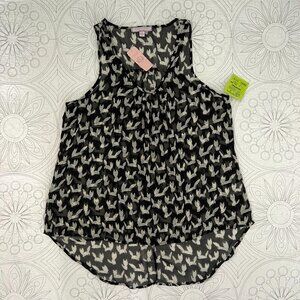ROMEO & JULIET COUTURE Sheer Fox Print Top Hi-Low Tank Black/White